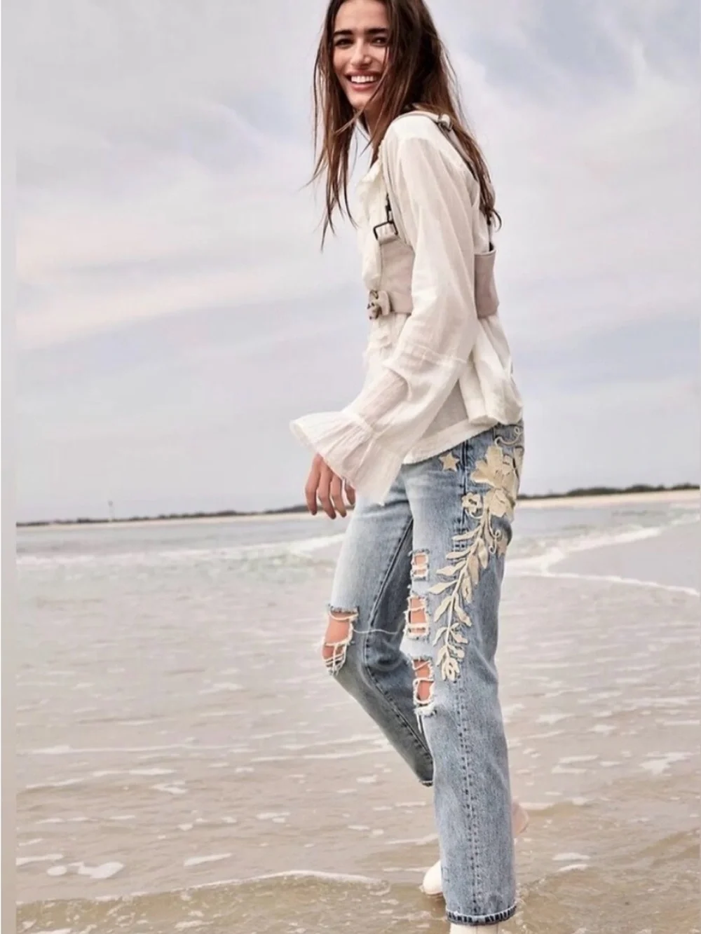 We the Free Bren distressed embroidered boyfriend jeans.